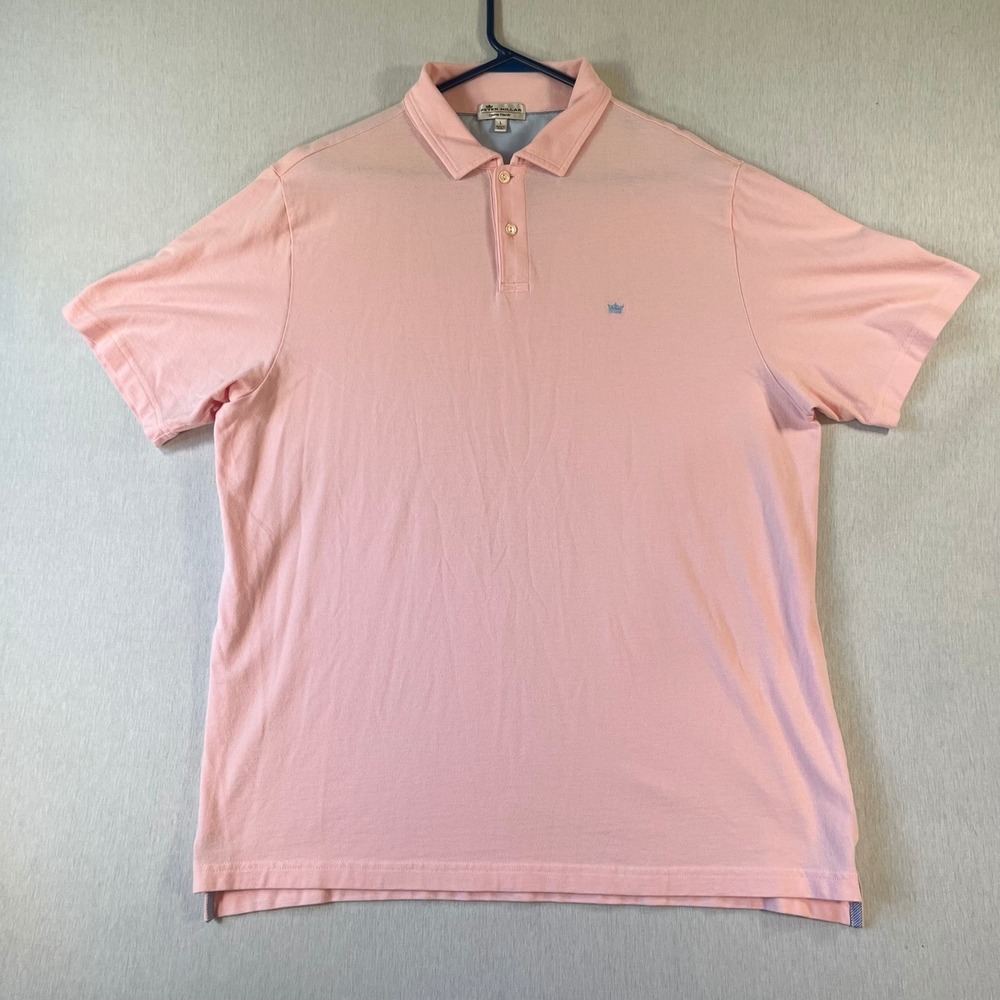 Peter Millar Crown Finish Mens L Polo Pink Cotton Stretch S/S Active Golf Light